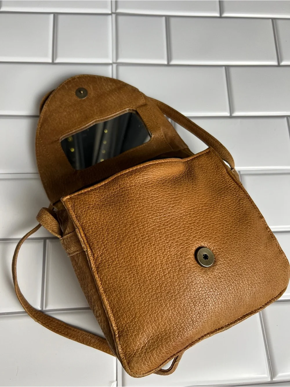 Classic Tan Crossbody Bag with Curved Flap